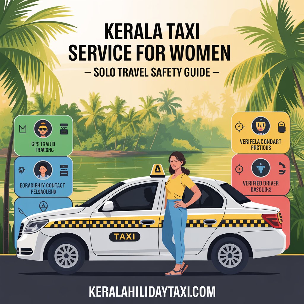 Woman traveler using a safe Kerala taxi service for secure solo travel across Kerala